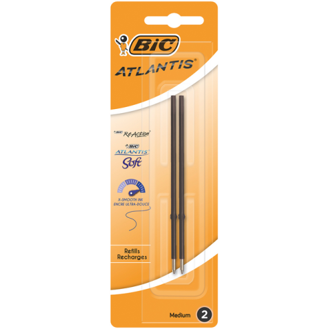 Recharge Stylo bille BIC pour divers stylos Medium noir blister 2 pièces