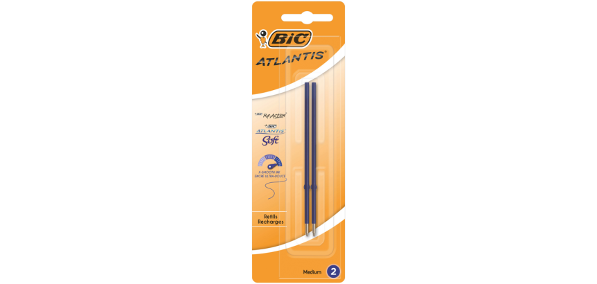 BIC X-Smooth Refill Ballpoint Pen Recharge, blister pack of 2