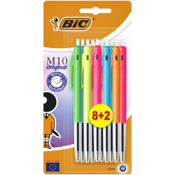 Stylo bille BIC M10 Colors Edition Limitée Medium assorti blister 8+2 gratuits