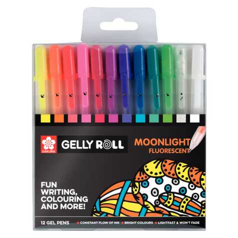 Roller gel Sakura Gelly Roll Moonlight Fluo set 12 couleurs