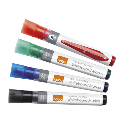 Viltstift Nobo whiteboard Liquid ink rond assorti 3mm 4st