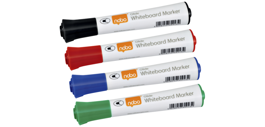 Nobo Glide whiteboard marker chisel 3mm assorted pack of 4