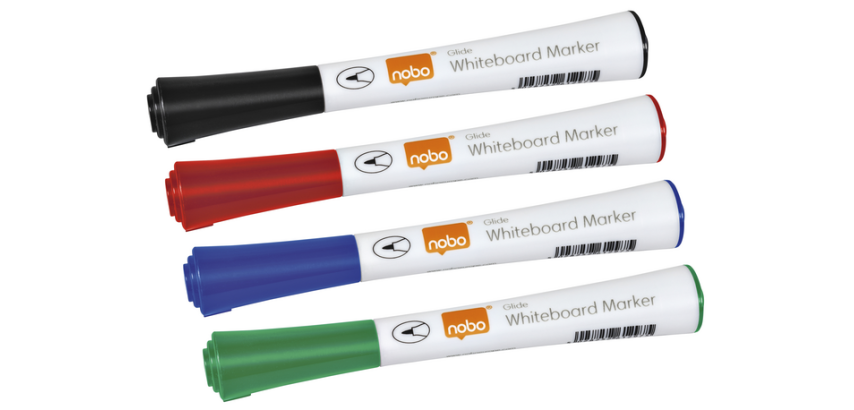 Marqueur effaçable Nobo Glide pointe ogive 1 mm - Pochette de 4 couleurs assorties