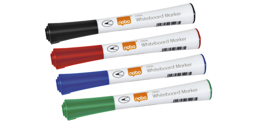 Marqueur effaçable Nobo Glide pointe ogive 1 mm - Pochette de 4 couleurs assorties