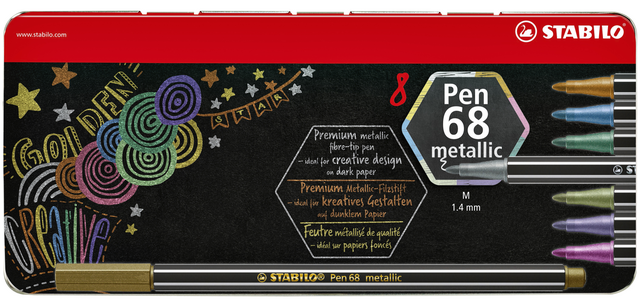 Feutre STABILO Pen 68/8 Metallic Medium boîte 8 couleurs