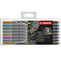 EN_Rotulador stabilo punta de fibra pen 68 metallic estuche plastico de 8 unidades colores surtidos