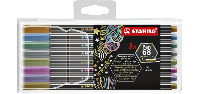 Viltstift STABILO Pen 68/8 medium metallic assorti etui à 8 stuks