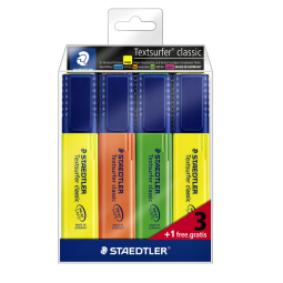 Markeerstift Staedtler 364 Textsurfer set à 3 stuks assorti + 1 geel gratis