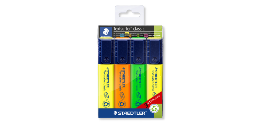 Surligneur Staedtler 364 Textsurfer set 3 pièces assorti + 1 jaune gratuit