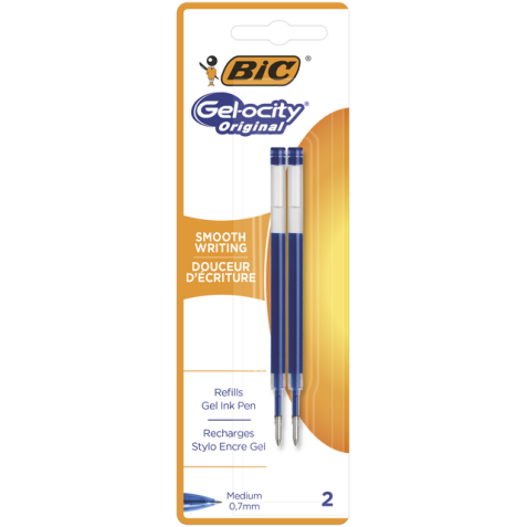 Gelschrijvervulling Bic voor diverse gelpennen medium blauw blister à 2 stuks