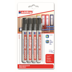 Marqueur Edding 3000 Pointe ogive 1,5-3mm noir blister 4pcs