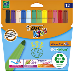 Feutre BIC Kids Visacolor ECOlutions XL assorti étui 12 pièces