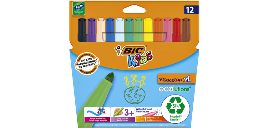 Feutre BIC Kids Visacolor ECOlutions XL assorti étui 12 pièces