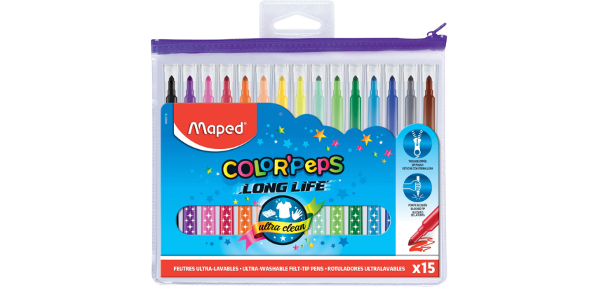 Maped Color'Peps Long Life Felt Pens 15 Assorted Pieces