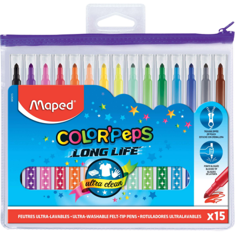 Feutres Maped Color''Peps Long Life 15 pièces assorti