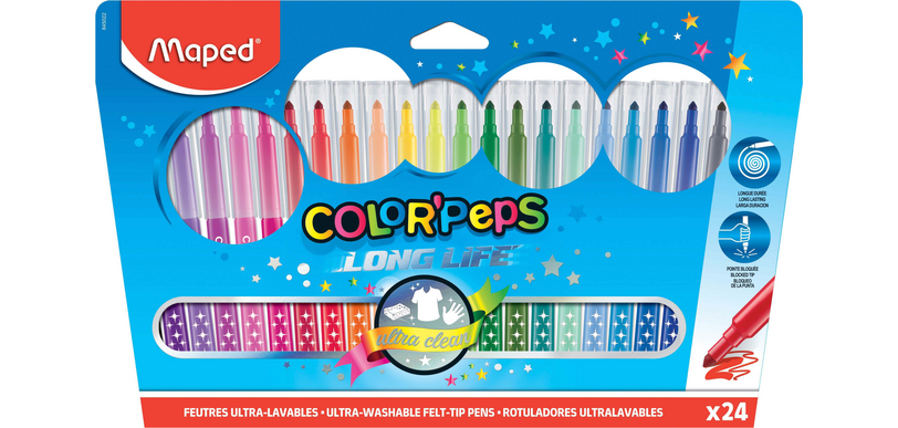 Feutres Maped Color'peps Long Life set 24 couleurs assorti