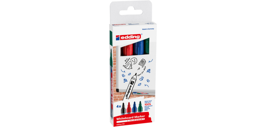 Whiteboard-Marker edding 250 Rundspitze 1,5-3mm sortiert Etui 4 Stück