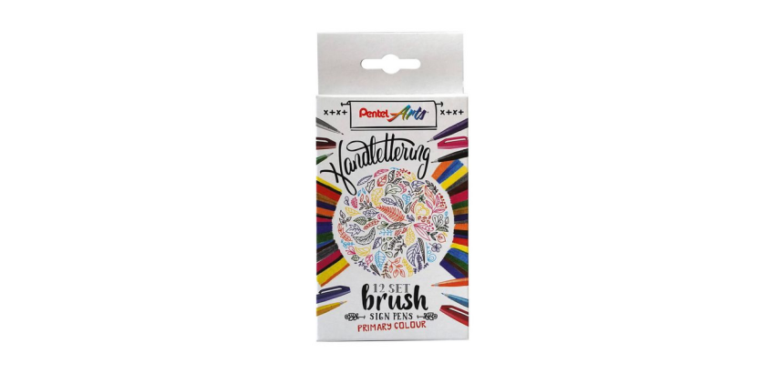 Pentel SES15C Sign Artist Brush Pen standard assorted colors box of 12 pieces