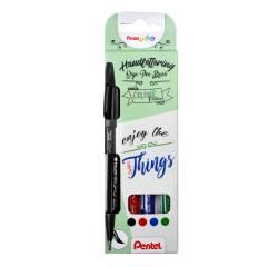 Pentel feutre pinceau Sign Pen Brush Touch, étui cartonné avec 4 pièces: noir, bleu, rouge et vert