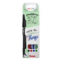 Pentel brushpen Sign Pen Brush Touch, kartonnen etui met 4 stuks: zwart, blauw, rood en groen