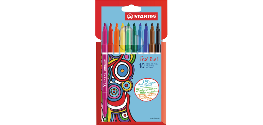 Viltstift STABILO Trio 2 in 1 assorti etui à 10 stuks