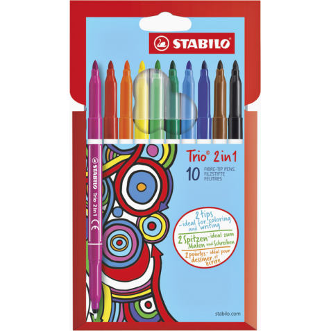 Viltstift STABILO Trio 2 in 1 assorti etui à 10 stuks