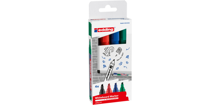 Marqueur tableau blanc edding 363 biseauté 1-5mm assorti set de 4 pièces