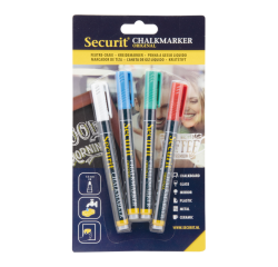 Securit Chalk Marker SMA-100 Assorted Bullet Tip 1-2mm White/Blue/Green/Red Blister Pack of 4 Pieces