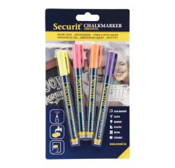 Krijtstift Securit SMA-100 rond 1-2mm geel/oranje/roze/paars blister à 4 stuks