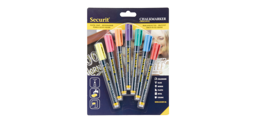 Krijtstift Securit SMA-100 rond ass 1-2mm blister à 7 stuks