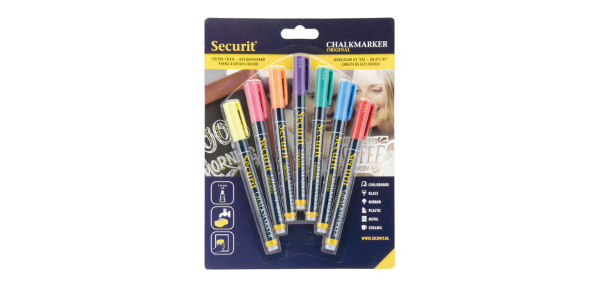 Krijtstift Securit SMA-100 rond ass 1-2mm blister à 7 stuks