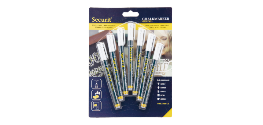 Feutre-craie Securit SMA-100 ogive 1-2mm blanc blister 7 pièces