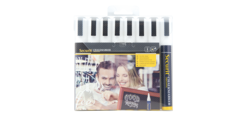 Feutre-craie Securit SMA-510 biseau 2-6mm blanc étui 8 pièces