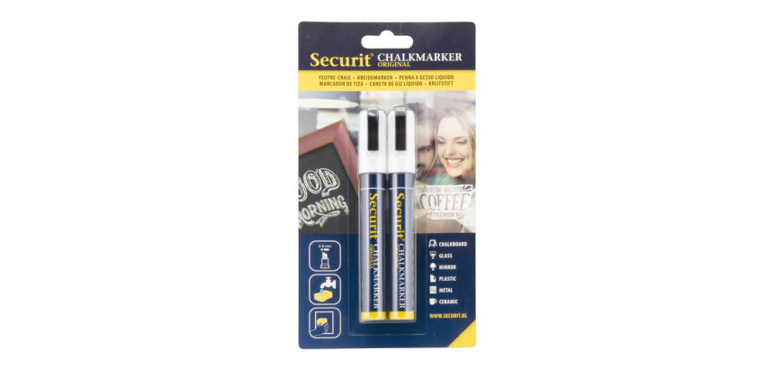 Krijtstift Securit SMA-510 schuin 2-6mm wit blister à 2 stuks