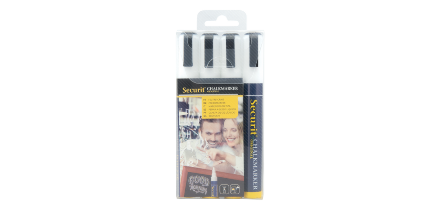 Feutre-craie Securit SMA-510 biseau 2-6mm blanc blister 4 pièces