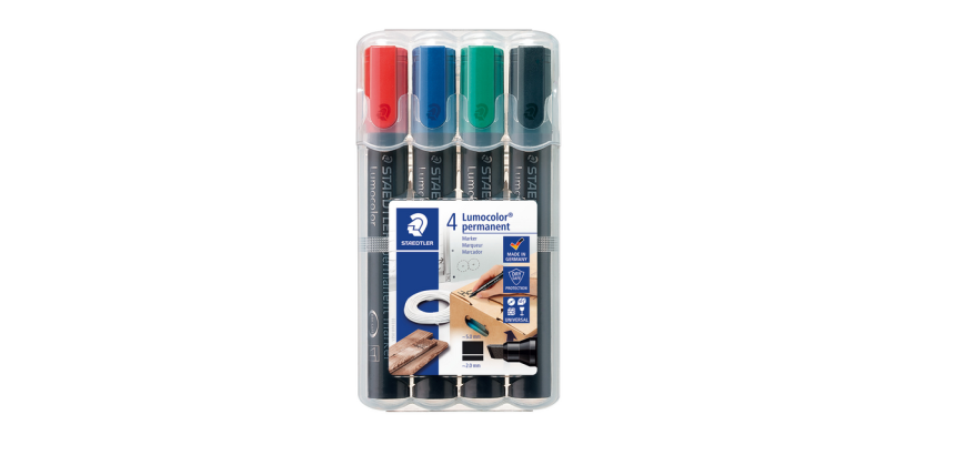 Marqueur Staedtler Lumocolor 350 permanent biseau 2-5mm assorti 4 pièces