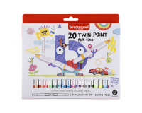 Viltstift Bruynzeel Kids Twin Point set à 20 kleuren