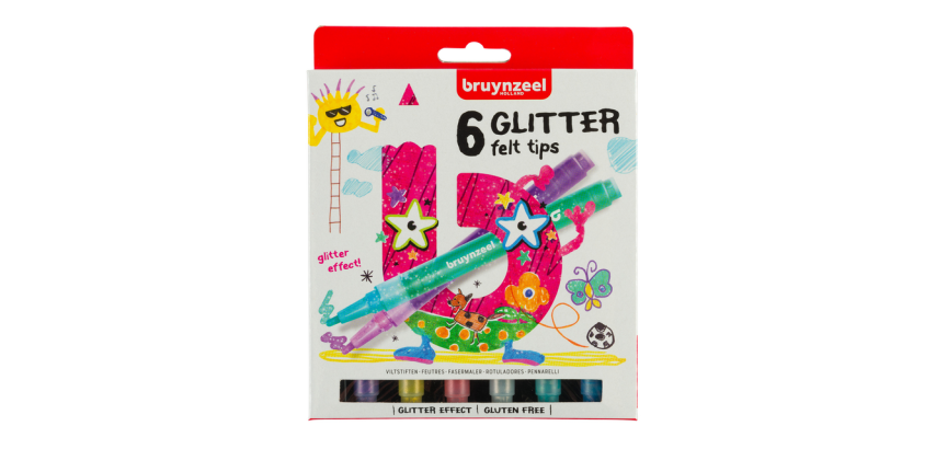 Bruynzeel Kids Glitter Felt Tip Pen Set 6 Colors