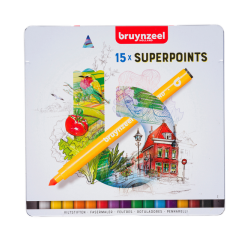 Viltstift Bruynzeel Super Points blik à 15 kleuren