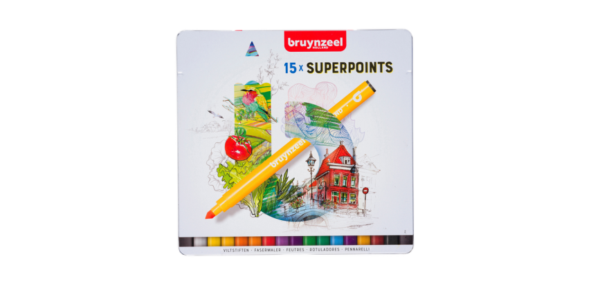 Viltstift Bruynzeel Creatives Superpoints assorti blik à 15 stuks
