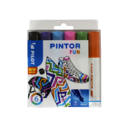 Verfstift Pilot Pintor fun medium assorti etui à 6 stuks