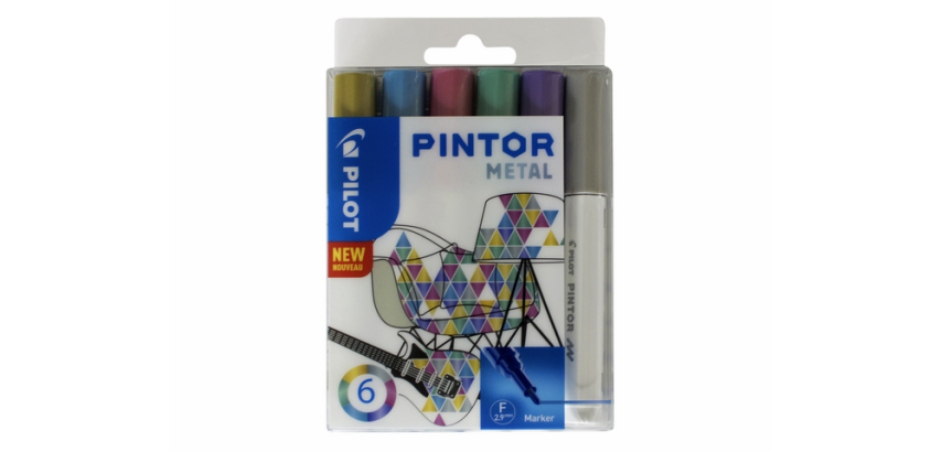 Verfstift Pilot Pintor metallic fijn assorti etui à 6 stuks