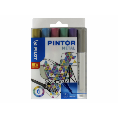 Verfstift Pilot Pintor metallic fijn assorti etui à 6 stuks