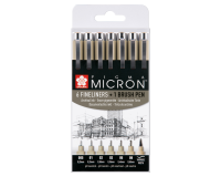 Fineliner Sakura Pigma Micron assorti + feutre pinceau noir