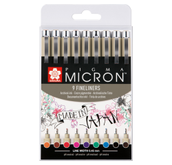 Fineliner Sakura Pigma Micron étui de 9 pièces assorti