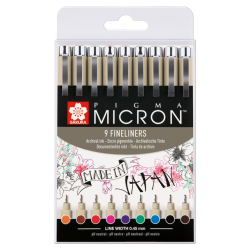 Fineliner Sakura Pigma Micron étui de 9 pièces assorti