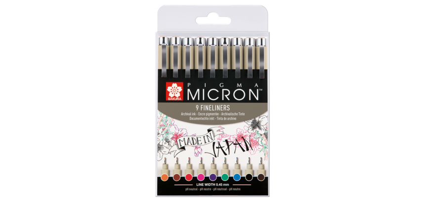 Fineliner Sakura Pigma Micron étui de 9 pièces assorti