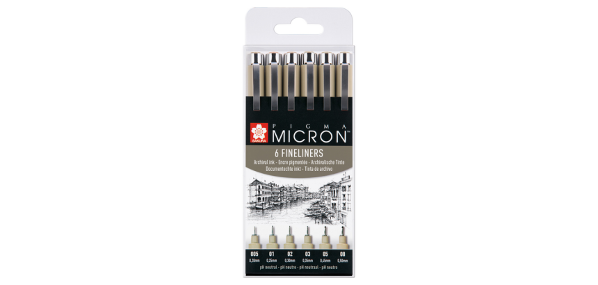 Fineliner Sakura pigma micron set 6stuks zwart