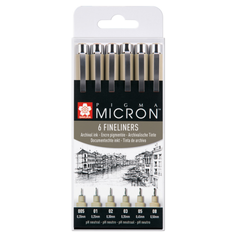 Fineliner Sakura pigma micron set 6stuks zwart