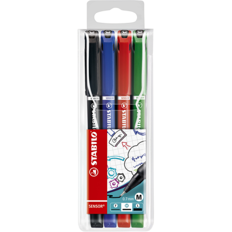 Fineliner STABILO Sensor 187/4 medium assorti blister à 4 stuks